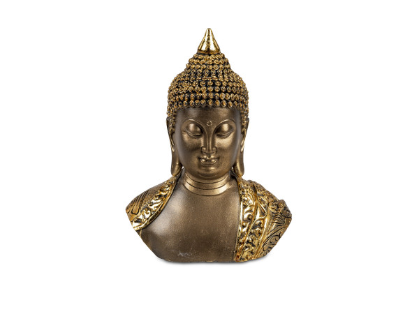 Moderne Skulptur Dekofigur Buddha aus Kunststein Gold Höhe 18 cm Breite 8 cm