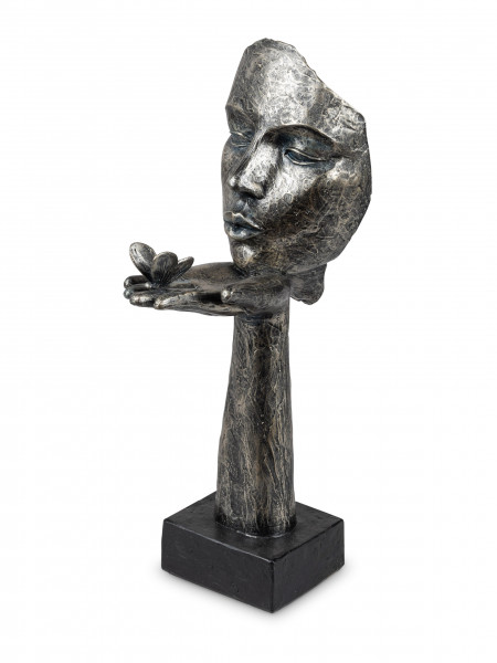 Exclusive decorative bust sculpture decorative figure made of artificial stone in black / silver 10x34 cm