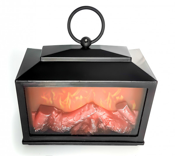 LED table fireplace fireplace LED lantern black plastic 18x18 cm including handle