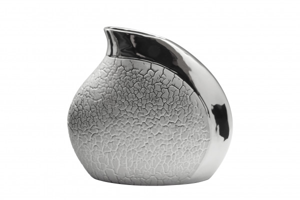 Moderne Dekovase Blumenvase Tischvase Vase aus Keramik Silber glänzend und matt 28x27 cm