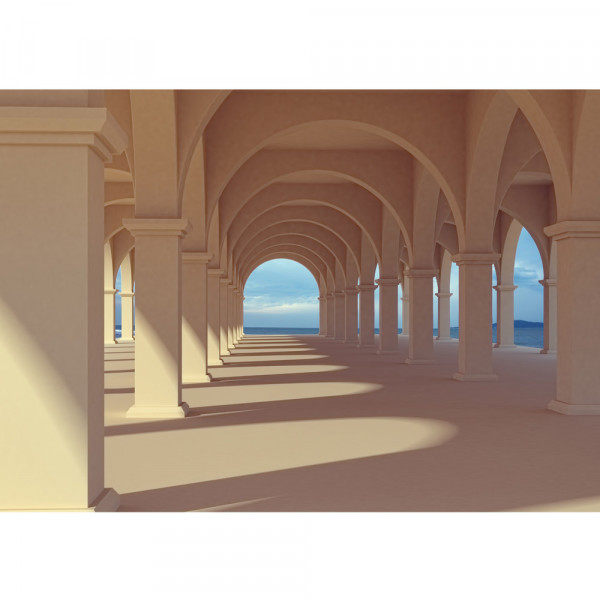 Vlies Fototapete Romantic Arcade Architektur Tapete Romantic 3D Perspektive Säulengang Arkade beige