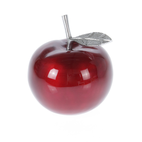 Modern sculpture decorative figure red apple with silver handle made of aluminum 16x17 cm