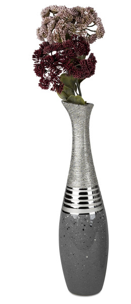 Moderne Dekovase Blumenvase Flaschenvase Vase aus Keramik silber/grau 10x40 cm