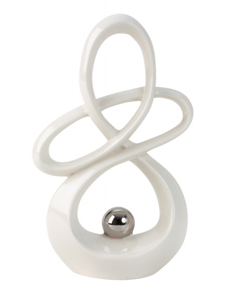 Modern sculpture Deco sculpture white ceramic with silver ball height 20 cm