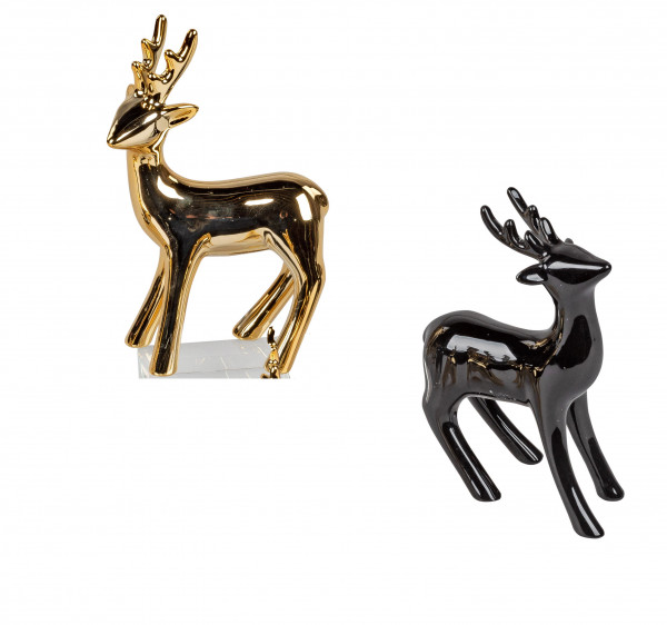 Christmas sculpture Dekofigur deer 2 pieces made of ceramic white and black height 17 cm length 10 cm