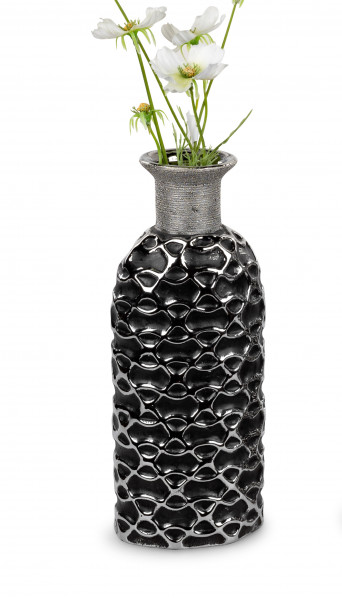Moderne Dekovase Blumenvase Tischvase Vase aus Keramik schwarz/silber glänzend und matt 12x30 cm