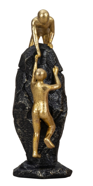 Skulptur Stein mit Menschen &quot;Helfende Hand&quot; aus Kunststein gold und schwarz Höhe 26,5cm Breite 10cm