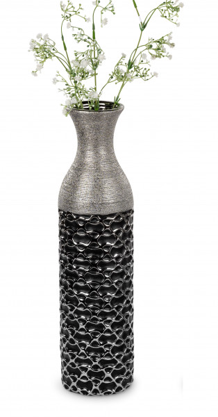Wunderschöne Deko Vase Blumenvase Bodenvase aus Keramik schwarz/silber Höhe 49 cm