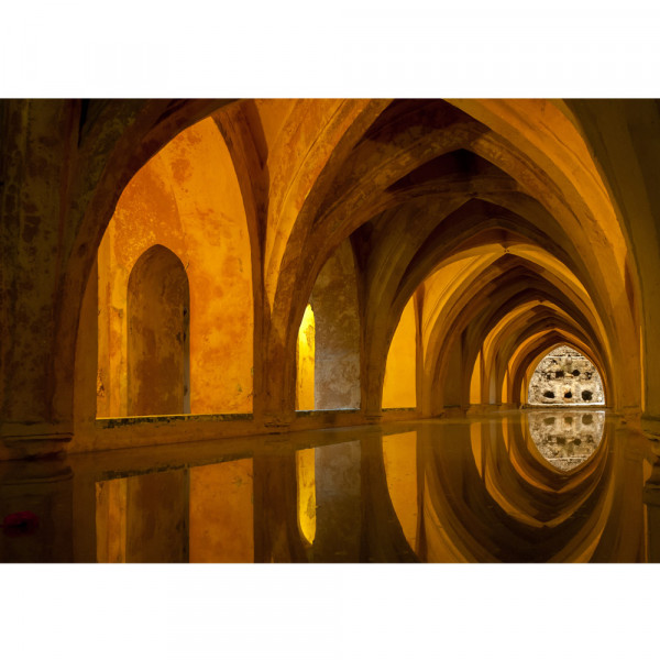 Vlies Fototapete Bath of Alcazar Architektur Tapete Arkaden 3D Perspektive Gewölbe Bad Wasser
