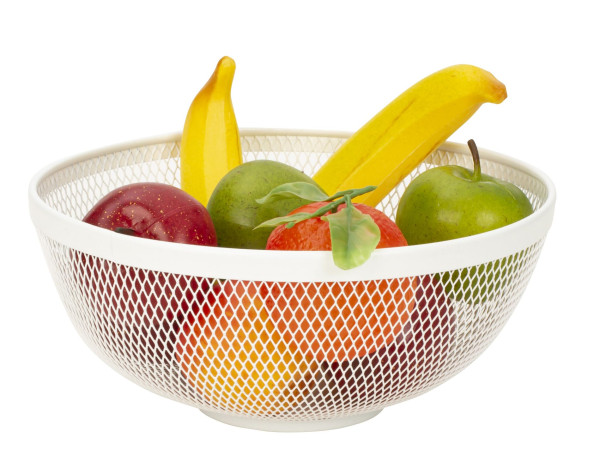 Moderner Obstkorb Früchtekorb Obstschale aus Metall weiß 26x12 cm