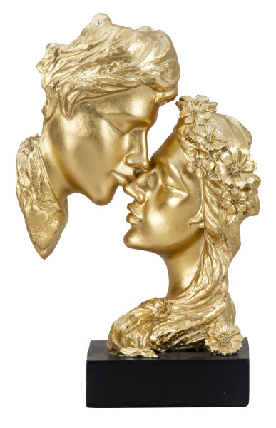 Sculpture decorative figurine lovers made of cast stone gold with black base Height 20.5cm Width 13cm