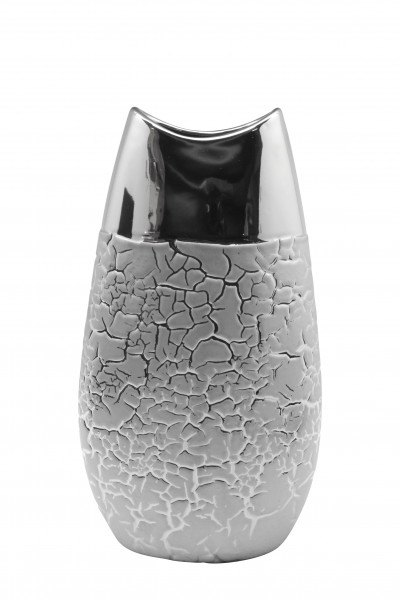 Moderne Dekovase Blumenvase Tischvase Vase aus Keramik Silber glänzend und matt 16x28 cm