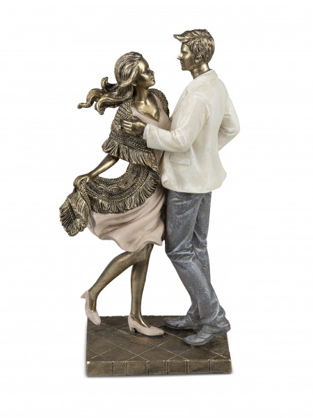 Moderne Skulptur Deko Figur Liebespaar auf Sockel mehrfarbig handbemalt 13x25 cm