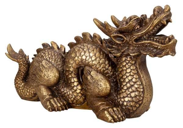 Sculpture Golden Chinese Dragon made of cast stone Length 44cm Height 25cm