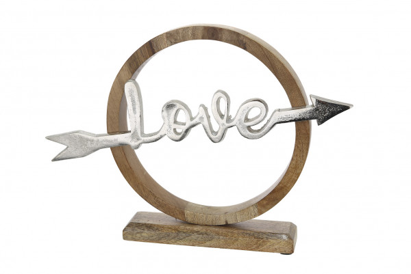 Moderner Schriftzug Aufsteller Love silber auf Mangoholz 36x26,5 cm