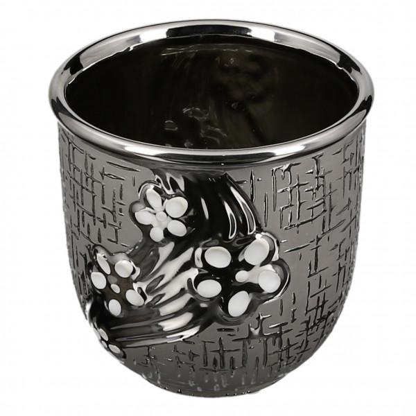 Übertopf Pflanzengefäß Vase für Blumen aus Keramik in der Farbe Silber 13x13 cm