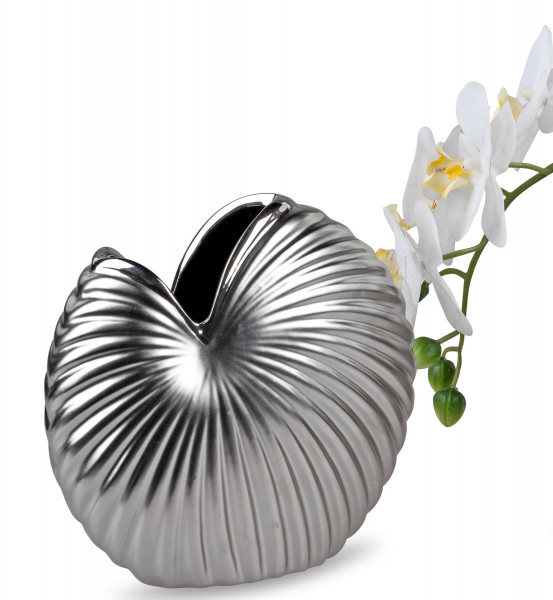 Moderne Dekovase Blumenvase Tischvase Vase aus Keramik silber matt 19x19 cm