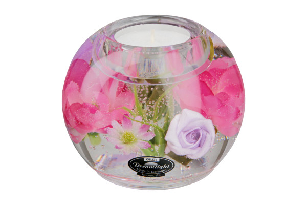 Moderner Teelichthalter Windlichthalter aus Glas mit Rosen und Herzen Durchmesser 9 cm