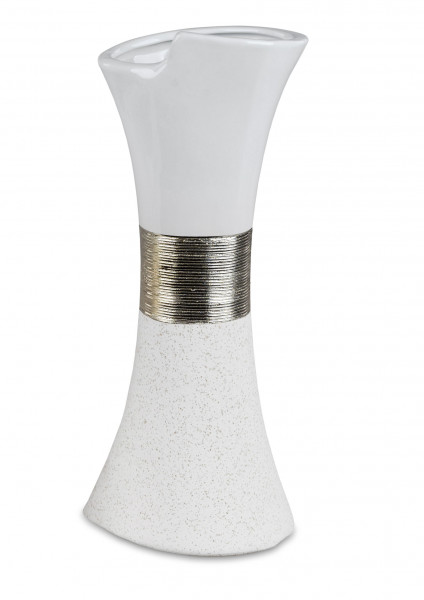 Moderne Dekovase Blumenvase Tischvase Vase aus Keramik weiß/gold 13x30 cm