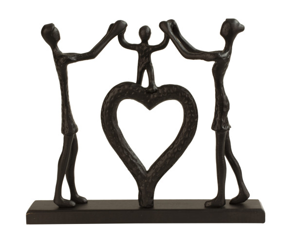 Skulptur Dekofigur Familie aus Metall auf Holzsockel stehend schwarz 38x32 cm