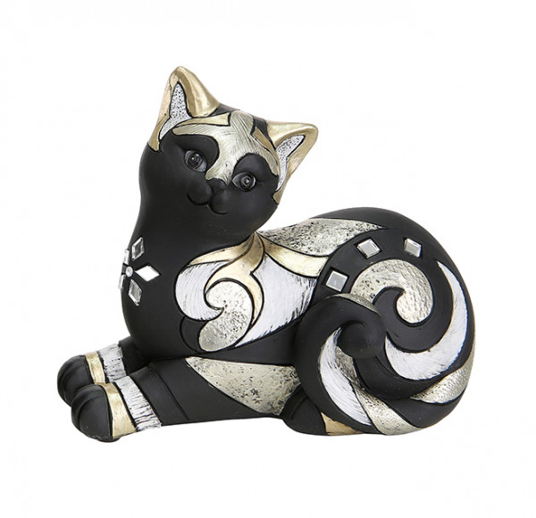 Moderne Skulptur Dekofigur Katze Luxor aus Kunststein schwarz und gold 15x14 cm