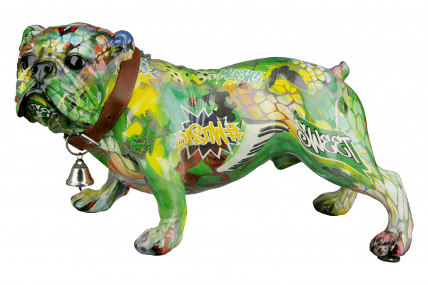 Moderne Skulptur Dekofigur Mops Hund POP ART aus Kunststein Mehrfarbig 38x20 cm