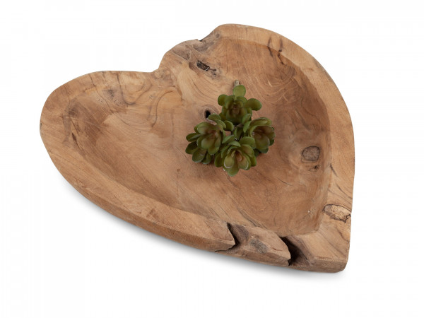 Dekorative Holzschale Tablett Schale Braun aus massivem Teak Holz Durchmesser 38 cm