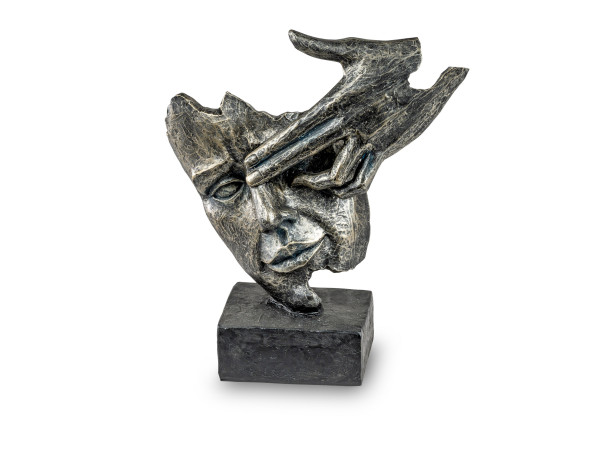 Exclusive decorative bust sculpture decorative figure made of artificial stone in black / silver 20x23 cm