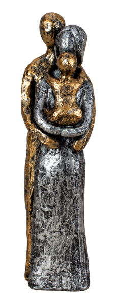 Sculpture family father, mother and child silver/gold made of polyresin height 23cm width 6cm