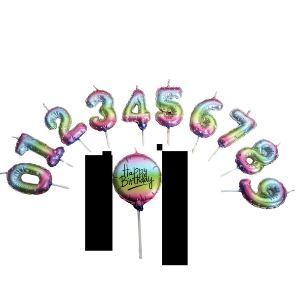 Geburtstagskerzen Ballonmuster 11-teiliges Set in Regenbogenfarben Zahl 0-9 sowie Happy Birthday