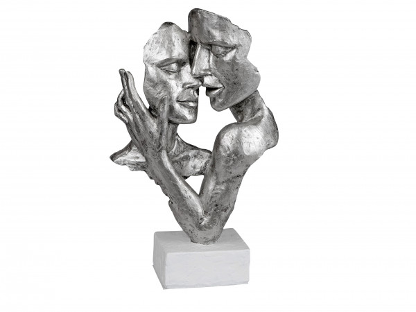 Exklusive Deko Büste Skulptur Liebespaar aus Keramik weiß/silber Höhe 32 cm
