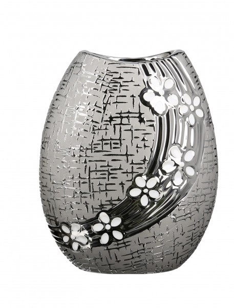 Moderne Dekovase Blumenvase Tischvase Vase aus Keramik Silber glänzend und matt 13x15 cm