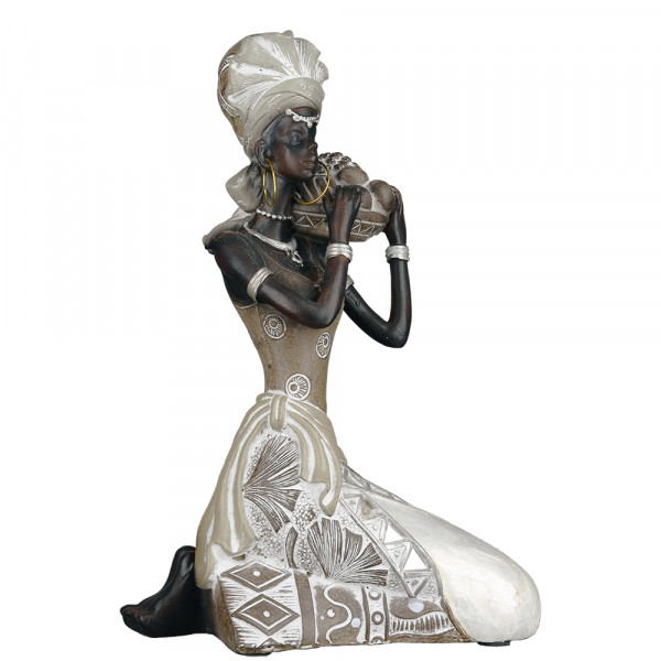 Moderne Skulptur Dekofigur Frau Afrikanerin aus Kunststein braun 13x19 cm