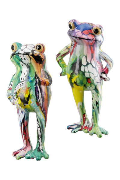 Moderne Skulptur Dekofigur Frosch POP Art aus Kunststein Mehrfarbig 11x20 cm *1 Stück