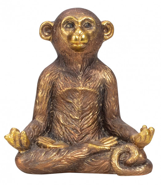 Modern sculpture deco figure monkey in yoga position made of artificial stone antique gold 22x24 cm