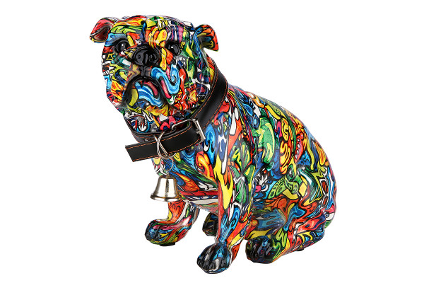 Moderne Skulptur Dekofigur Mops Hund POP ART aus Kunststein Mehrfarbig 20x17 cm