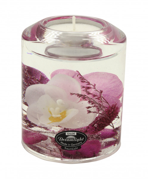 Modern tealight holder lantern holder with flowers pink made of glass height 9 cm * Exclusive handcraft from Germany *