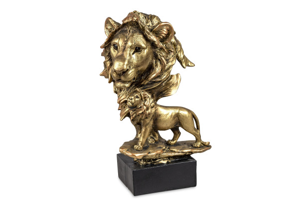 Modern sculpture decorative figure bust lion made of artificial stone antique gold 15x25 cm