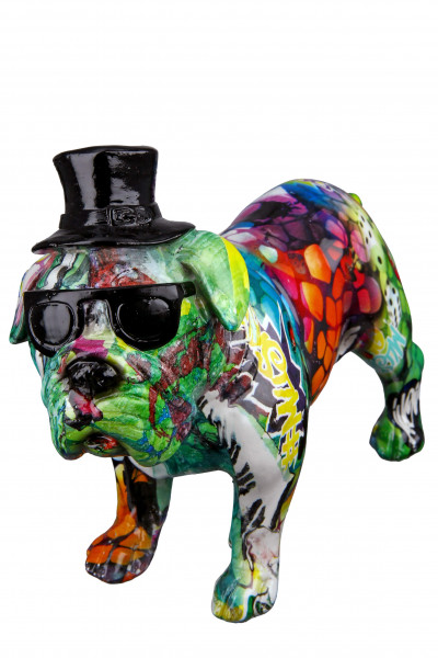 Modern sculpture decorative figure pug dog street art made of artificial stone multicolored (23x17 cm)