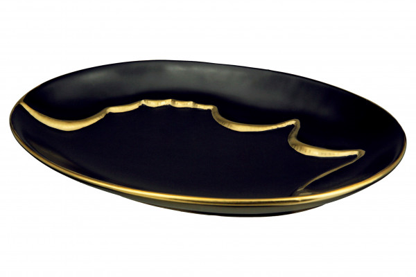 Moderne Dekoschale Obstschale Schale aus Keramik schwarz/gold 25x18 cm