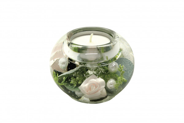 Modern tealight holder lantern holder made of glass with flowers green / pink diameter 9 cm * Exclusive handcraft from Germany *