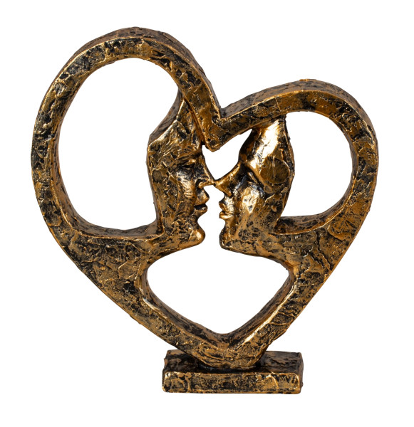 Heart sculpture face to face gold made of cast stone height 21cm width 20cm
