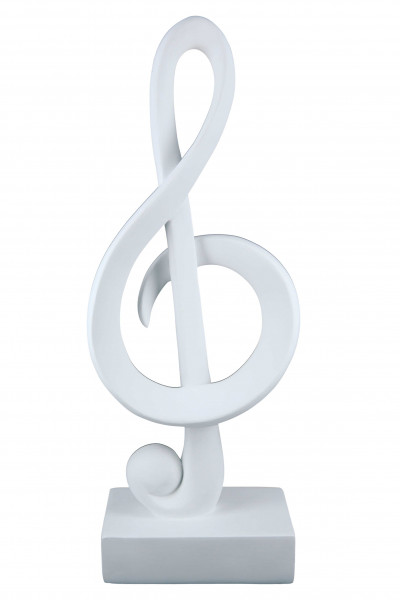 Moderne Skulptur Dekofigur Notenschlüssel aus Kunstharz auf Sockel 15x39 cm (Weiß)