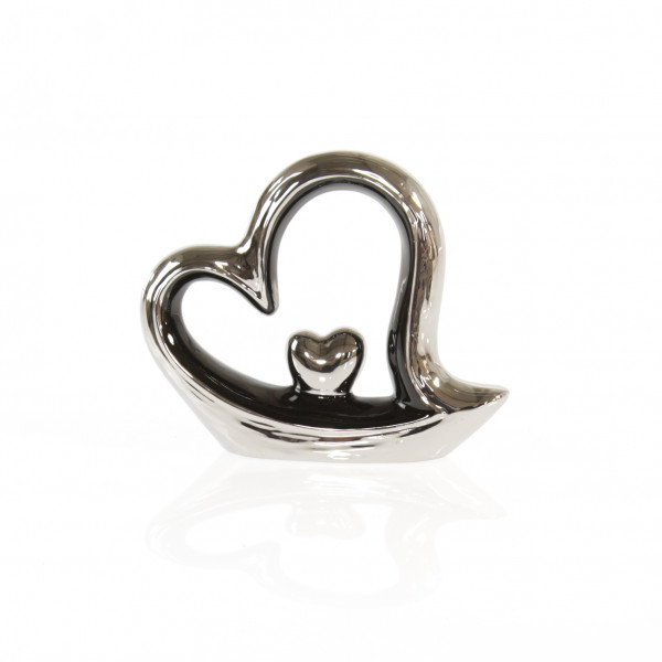 Modern sculpture decorative figure in the shape of a heart made of porcelain black/silver 18x15 cm