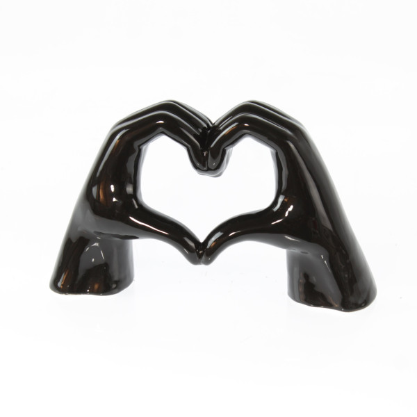 Moderne Skulptur Dekofigur Hand Herz Liebe aus Keramik schwarz 16x26 cm
