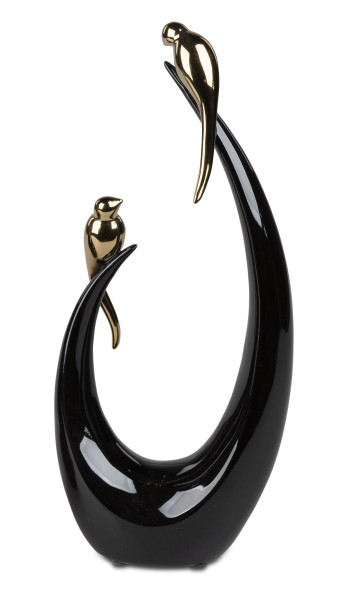 Moderne Skulptur Dekofigur Vögel aus Keramik schwarz/gold 13x31 cm