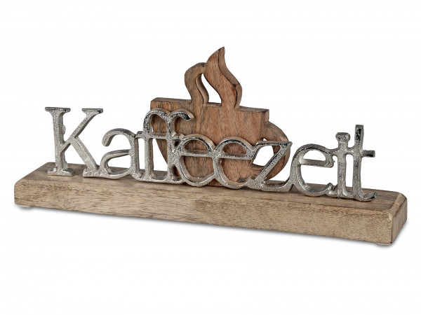 Modern lettering stand coffee time silver on mango wood 32x14 cm