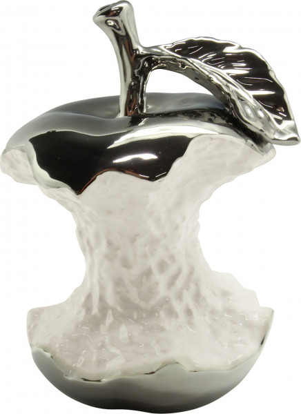 Moderne Skulptur Dekofigur Apfel aus Keramik weiß/silber 13x10 cm