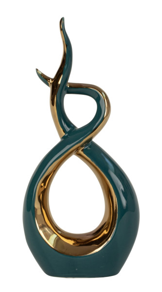 Modern porcelain sculpture in petrol with gold decoration Height 22 cm Width 10 cm