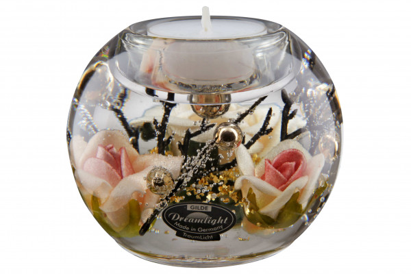 Modern tealight holder made of glass with roses orange/gold diameter 9 cm *Exclusively handcrafted in Germany*